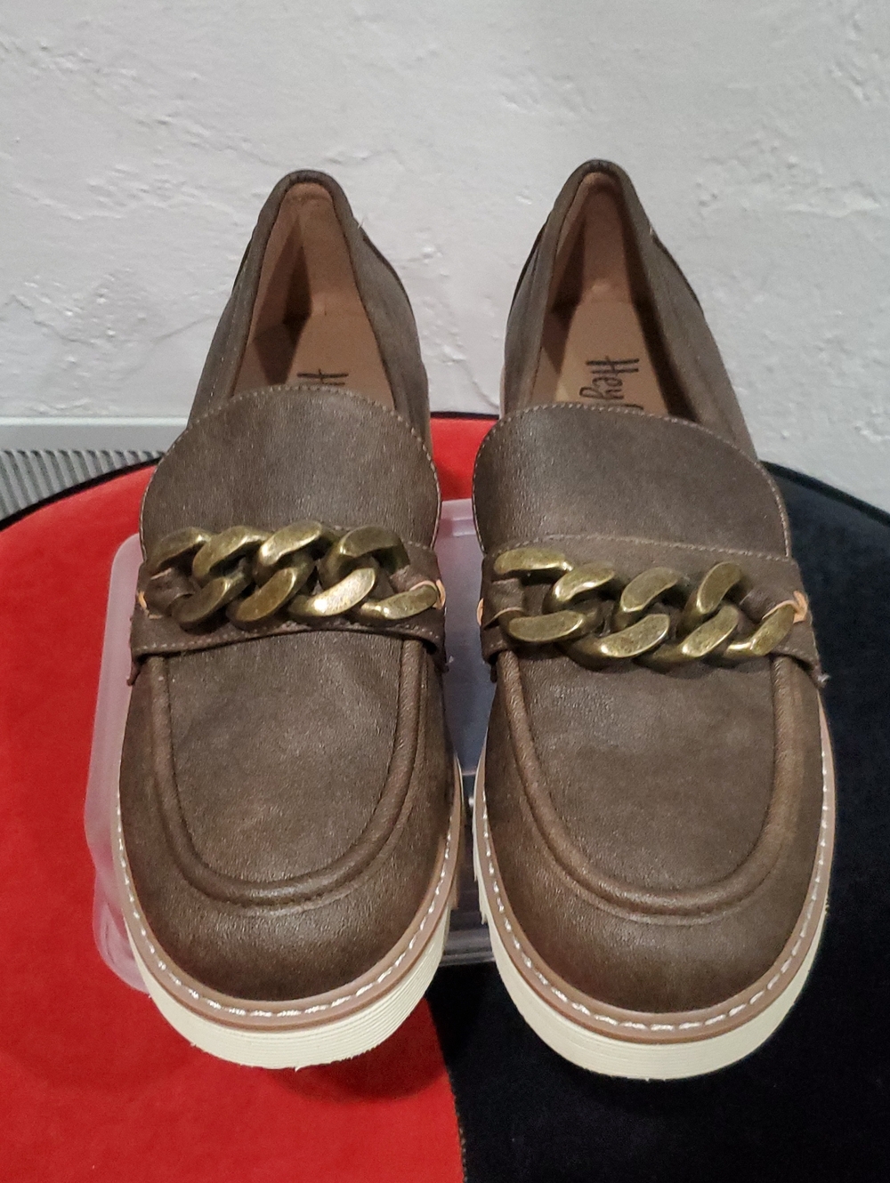 2 Pair Hey Girl by Corkys Literally Tan Suede Loafer Chunky Chain Size 11 - Picture 4 of 15